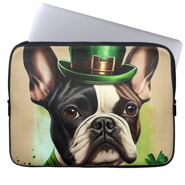 Franse Bulldog in St. Patrick's Day Dress Laptop Sleeve (Voorkant)