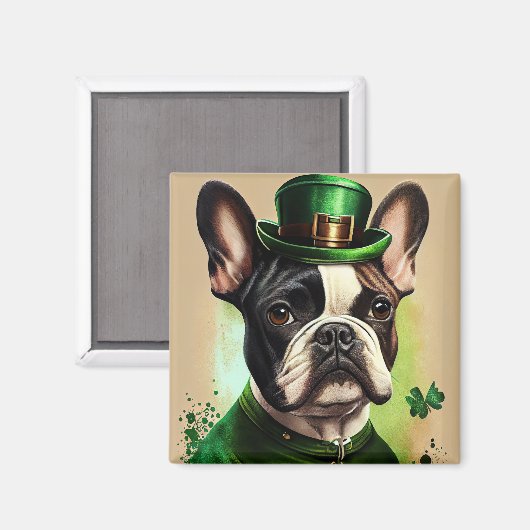 Franse Bulldog in St. Patrick's Day Dress Magneet (Voorkant / Achterkant)