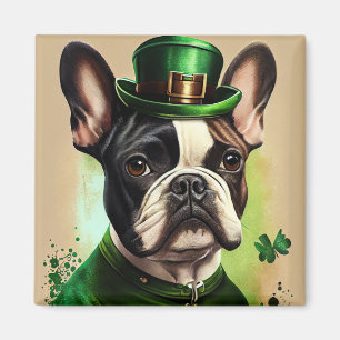 Franse Bulldog in St. Patrick's Day Dress Magneet