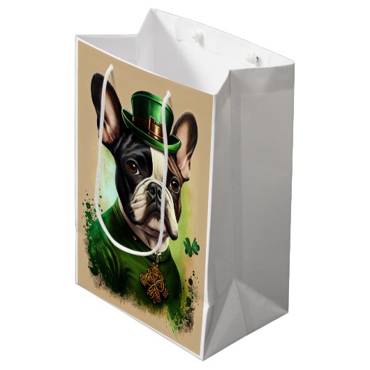 Franse Bulldog in St. Patrick's Day Dress Medium Cadeauzakje (Voorkant Gekanteld)