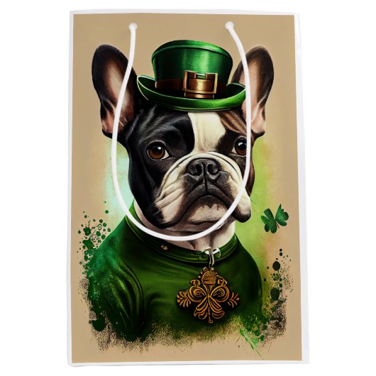 Franse Bulldog in St. Patrick's Day Dress Medium Cadeauzakje (Voorkant)