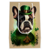 Franse Bulldog in St. Patrick's Day Dress Medium Cadeauzakje (Achterkant)