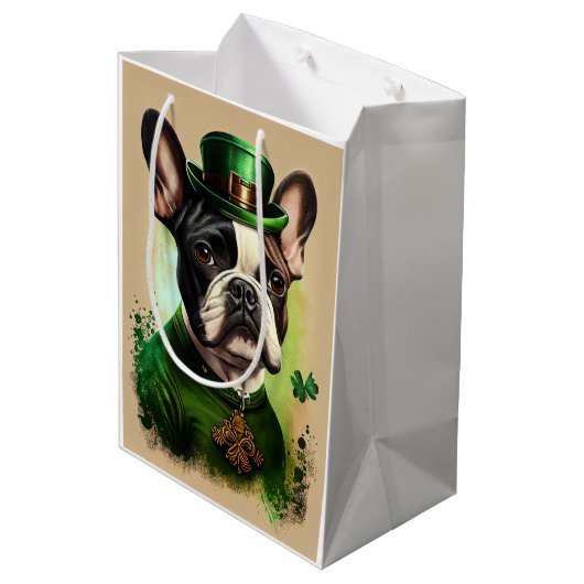 Franse Bulldog in St. Patrick's Day Dress Medium Cadeauzakje (Achterkant Gekanteld)