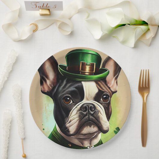 Franse Bulldog in St. Patrick's Day Dress Papieren Bordje (Huwelijk)