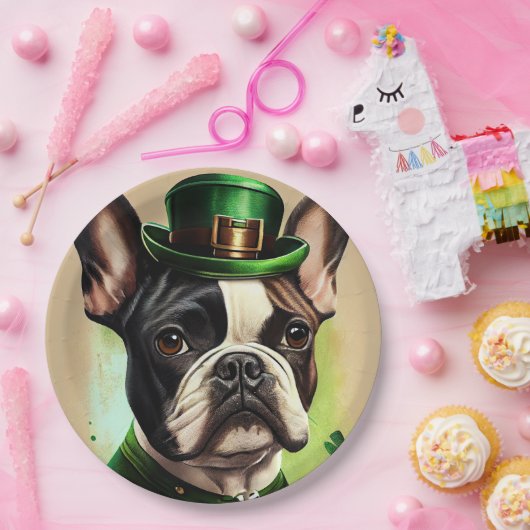 Franse Bulldog in St. Patrick's Day Dress Papieren Bordje (Feest)