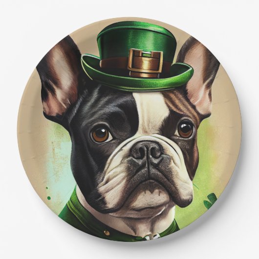 Franse Bulldog in St. Patrick's Day Dress Papieren Bordje (Voorkant)