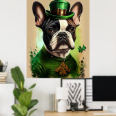 Franse Bulldog in St. Patrick's Day Dress Poster (Thuiskantoor)