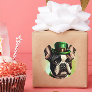 Franse Bulldog in St. Patrick's Day Dress Ronde Sticker