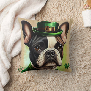 Franse Bulldog in St. Patrick's Day jurk Kussen