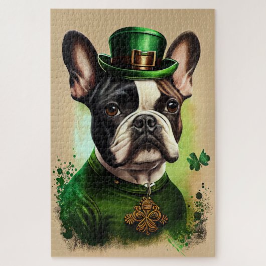 Franse Bulldog in St. Patrick's Day jurk Legpuzzel (Verticaal)