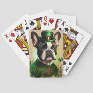 Franse Bulldog in St. Patrick's Day-jurk Pokerkaarten