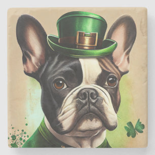 Franse Bulldog in St. Patrick's Day-jurk Stenen Onderzetter