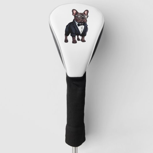 Franse Bulldog in Tuxedo met een bril Golfheadcover (Voorkant)