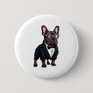 Franse Bulldog in Tuxedo met een bril Ronde Button 5,7 Cm