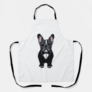Franse Bulldog in Tuxedo met een bril Schort