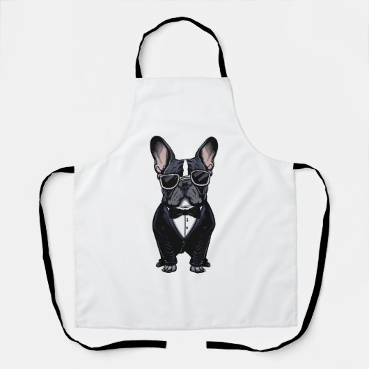 Franse Bulldog in Tuxedo met een bril Schort (Voorkant)