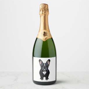 Franse Bulldog in Tuxedo met een bril Sparkling Wijnetiket