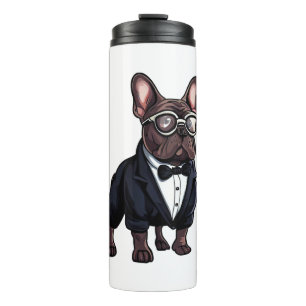 Franse Bulldog in Tuxedo met een bril Thermosbeker