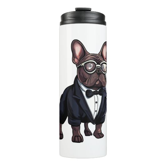 Franse Bulldog in Tuxedo met een bril Thermosbeker (Voorkant)