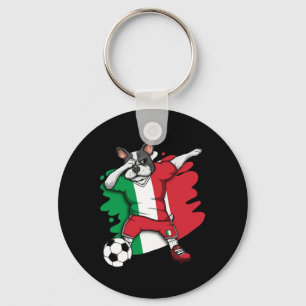 Franse Bulldog Italië Voetbal Fans Jersey Football Sleutelhanger