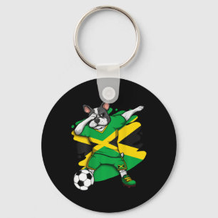 Franse Bulldog Jamaica Voetbal Fans Jersey Footbal Sleutelhanger