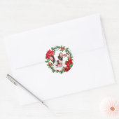 Franse Bulldog Joy Poinsettia Kerstmis met grote k Ronde Sticker (Envelop)