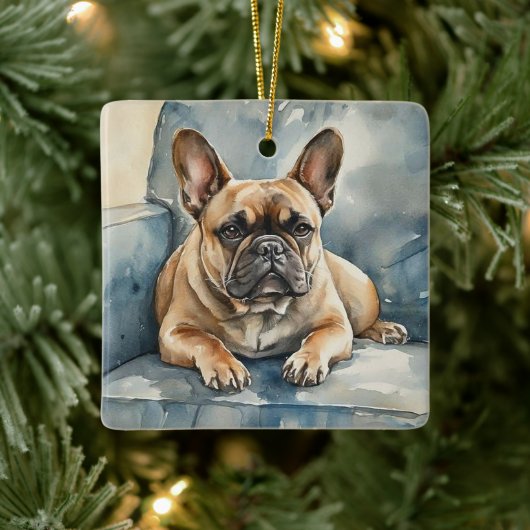Franse Bulldog Keramisch Ornament (Boom)