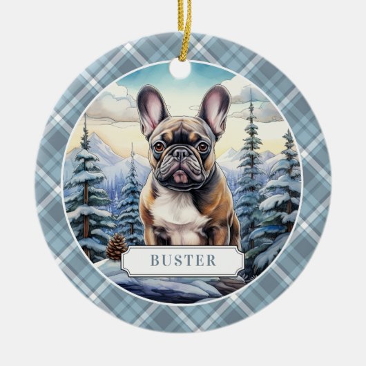 Franse Bulldog keramische cirkel Ornament (Voorkant)