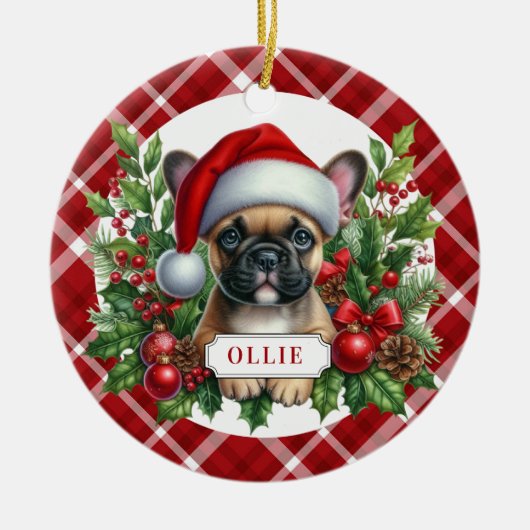 Franse Bulldog keramische cirkel Ornament (Voorkant)