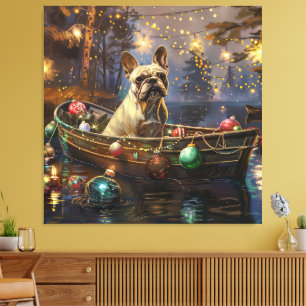 Franse Bulldog Kerst Feestelijke Reis Canvas Afdruk