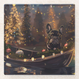 Franse Bulldog Kerst Feestelijke Reis Glazen Onderzetter