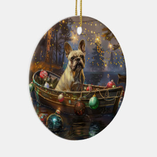 Franse Bulldog Kerst Feestelijke Reis Keramisch Ornament
