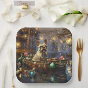 Franse Bulldog Kerst Feestelijke Reis Papieren Bordje