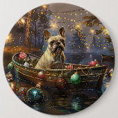 Franse Bulldog Kerst Feestelijke Reis Ronde Button 6,0 Cm (Voorkant)