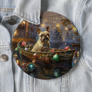 Franse Bulldog Kerst Feestelijke Reis Ronde Button 6,0 Cm
