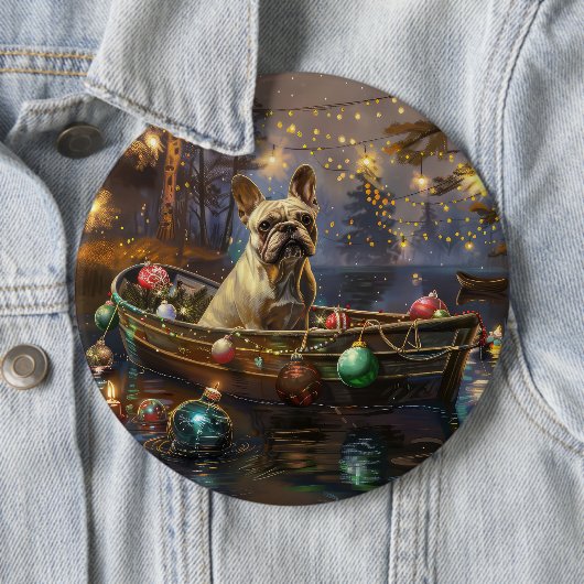 Franse Bulldog Kerst Feestelijke Reis Ronde Button 6,0 Cm (In situ)