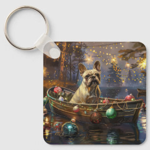 Franse Bulldog Kerst Feestelijke Reis Sleutelhanger