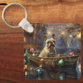 Franse Bulldog Kerst Feestelijke Reis Sleutelhanger (Voorkant)