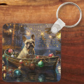 Franse Bulldog Kerst Feestelijke Reis Sleutelhanger (Achterkant)