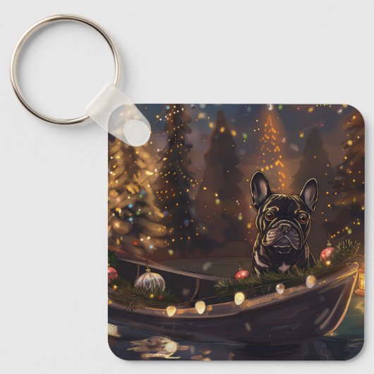 Franse Bulldog Kerst Feestelijke Reis Sleutelhanger (Voorkant)