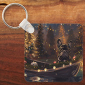Franse Bulldog Kerst Feestelijke Reis Sleutelhanger (Voorkant)