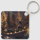 Franse Bulldog Kerst Feestelijke Reis Sleutelhanger (Achterkant)
