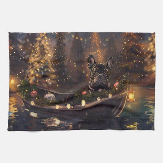 Franse Bulldog Kerst Feestelijke Reis Theedoek (Horizontaal)