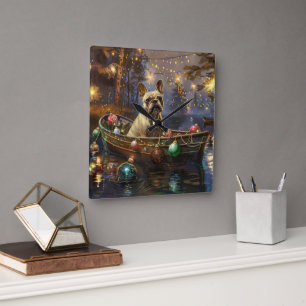 Franse Bulldog Kerst Feestelijke Reis  Vierkante Klok