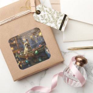 Franse Bulldog Kerst Feestelijke Reis Vierkante Sticker