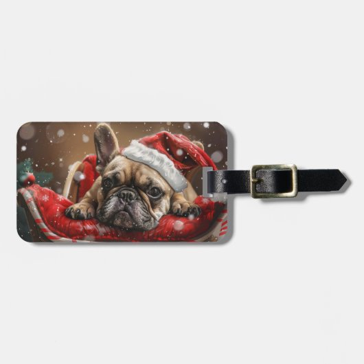 Franse Bulldog Kerst Festiviteit Bagagelabel (Voorkant horizontaal)