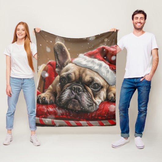 Franse Bulldog Kerst Festiviteit Fleece Deken (In situ)