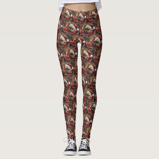 Franse Bulldog Kerst Festiviteit Leggings (Voorkant)