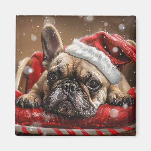 Franse Bulldog Kerst Festiviteit Magneet (Voorkant)
