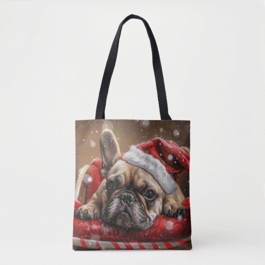 Franse Bulldog Kerst Festiviteit Tote Bag (Voorkant)